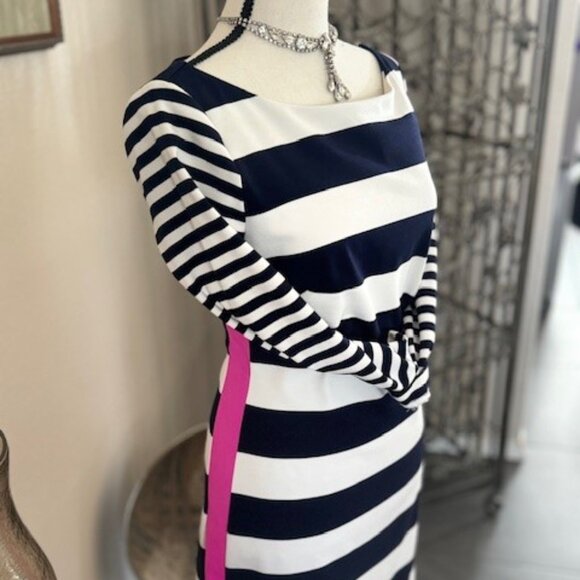 This Eliza J ~ Size 8 Navy Blue, White & Pink knee-Length Dress - Picture 4 of 8